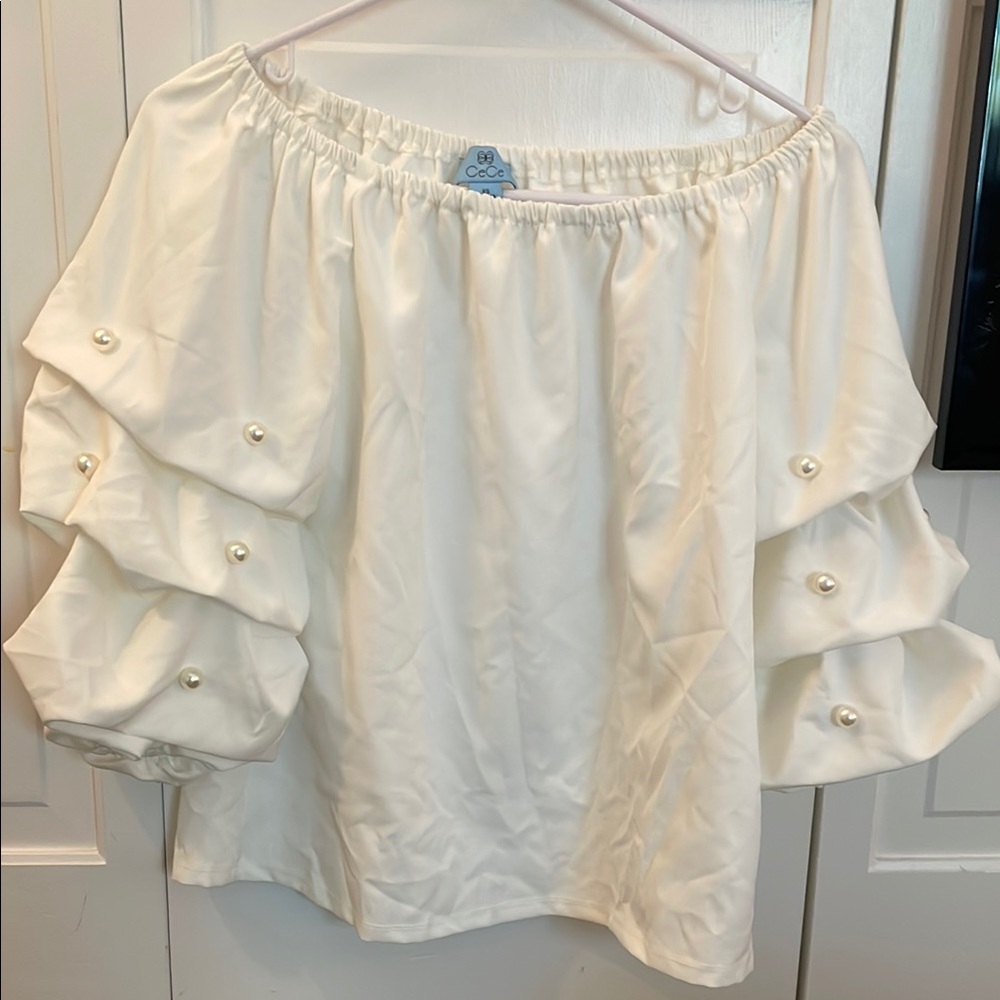 CeCe White Ruffled Off-Shoulder Blouse